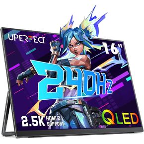 UPERFECT 16" 2K 120Hz Portable Monitor, 2560x1600 Portable Gaming Monitor | 400 Nits, FreeSync, wiht VESA, Cover, HDR, Ultra Slim, Eye Care, External Second Screen for Laptop, PC, Phone, Game Console in Saudi Arabia