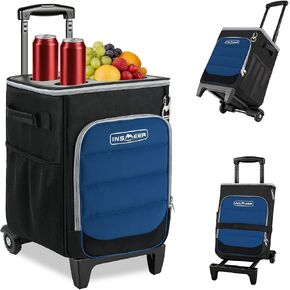 INSMEER 2-in-1 Rolling Cooler with Wheels, 60 Cans Collapsible Soft Sided Cooler on Wheels, Hard Top with 2 Cup Holders, Insulated 100% Leakproof Wheeled Cooler Bag for Beach Camping Outdoor in Saudi Arabia