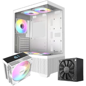 Raidmax i802 Vibe Series ATX Mid Tower Gaming Case Bundle – Tempered Glass Side Panel, Includes 700W 80+ Power Supply, AM1204 Digital Display Air Cooler, and 5 Pre-Installed FRGB Fans (Black) in Saudi Arabia