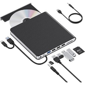 محرك أقراص DVD خارجي للكمبيوتر المحمول USB 3.0 USB C CD Burner محرك أقراص DVD خارجي محمول CD ROM ناسخ قارئ محرك أقراص DVD خارجي لأجهزة الكمبيوتر المحمول وأجهزة الكمبيوتر المكتبية Windows 11/10/8/7 MacBook Mac OS Linux in Kuwait