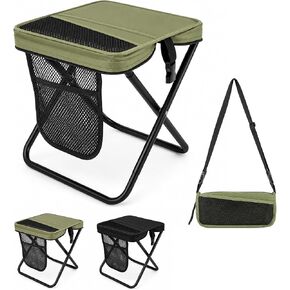 Take a Seat Anywhere! This 16" Folding Stool Holds 400 lbs – Lightweight & Collapsible with 3 Side Pockets & Shoulder Strap, Perfect Portable Chair for Hiking, Fishing, Camping (Green) in Saudi Arabia