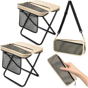 2 Pack Portable Folding Stools, Collapsible Pocket Chair, Foldable Camping Stool for Adults Backpack, Outdoor Seats Foot Rest, for Travel Hunting Fishing Hiking Gardening - Large, Khaki in Saudi Arabia