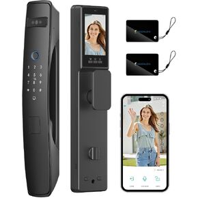 3D Face Recognition Smart Lock with Dual Cameras & Doorbell | Face ID + Palm Vein + Fingerprint, 2-Way Video, 4" IPS Screen, Night Vision, Tamper Alarm, WiFi Mortise Lock for Front Door in Kuwait