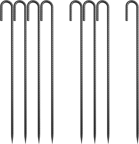 24 Inch J Hook Rebar Stakes, Extra Heavy Duty Ground Stakes 8 Pcs | 3/8" Diameter Black E-Coated Steel Fence Stakes for Canopy Tent, Greenhouse, Carport, Bounce House, High Wind Areas in Saudi Arabia