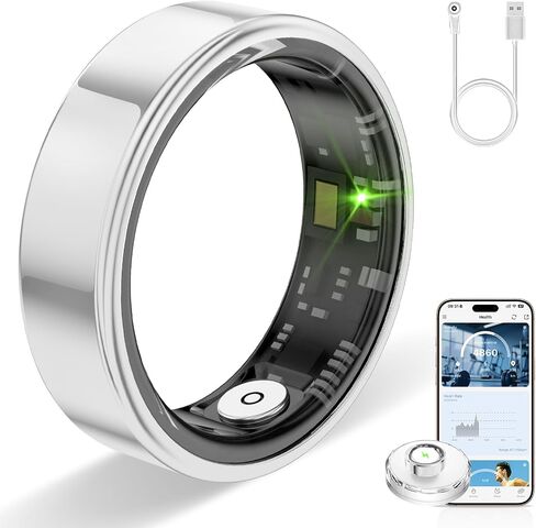 Smart Ring for Women & Men, Smart Rings Health Tracker(Silver, #9) | Heart Rate, Sleep Monitoring, Long Lasting Battery, IP68 Waterproof Fitness Ring for iOS & Android, No Subscription Fee in Saudi Arabia