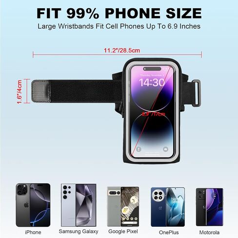 Phone Holder for Running, Wristband Frearm Band for iPhone Pro Max Plus SE (16/15/14/13/12/11/X/XR) Galaxy S24/S23/S22/S21, Waterproof Running Accessories with Adjustable Strap & Card Slot in Saudi Arabia