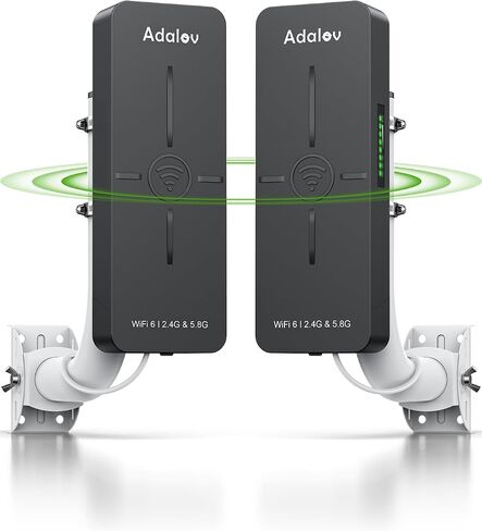 AdaLov CPE882 WiFi 6 Dual-Band Gigabit Outdoor Wireless Bridge, Up to 5 km | Dual-band WiFi 6, dual Gigabit ports, PoE and IP65 protection for barns, farms, garages and cameras; compatible with Starlink in Saudi Arabia