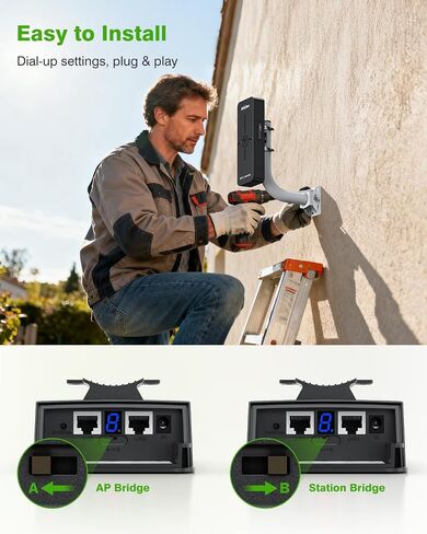 AdaLov CPE882 WiFi 6 Dual-Band Gigabit Outdoor Wireless Bridge, Up to 5 km | Dual-band WiFi 6, dual Gigabit ports, PoE and IP65 protection for barns, farms, garages and cameras; compatible with Starlink in Saudi Arabia