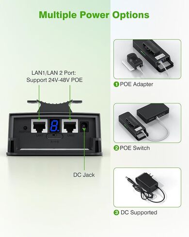 AdaLov CPE882 WiFi 6 Dual-Band Gigabit Outdoor Wireless Bridge, Up to 5 km | Dual-band WiFi 6, dual Gigabit ports, PoE and IP65 protection for barns, farms, garages and cameras; compatible with Starlink in Saudi Arabia