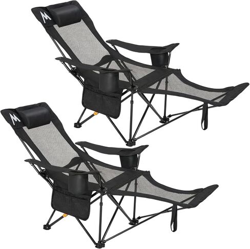 Overmont Reclining Camping Chair with Footrest - 4-Position Adjustable Backrest Lightweight Folding Lounge Chair for Adults with Pillow Carry Bag - Support 300LBS Portable for Outdoor Beach Lawn Patio in Saudi Arabia