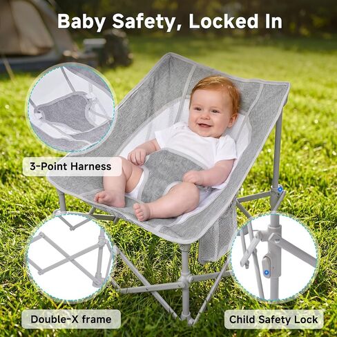 Foldable Baby Beach Chair with Canopy and Mosquito Net for Outdoor | Portable Baby Travel Seat with Removable Shade, Safety Lock, Breathable Mesh, Camping Chair Side Pocket, Ages 1-6 Months in Saudi Arabia