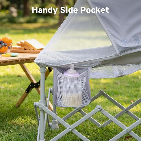 Foldable Baby Beach Chair with Canopy and Mosquito Net for Outdoor | Portable Baby Travel Seat with Removable Shade, Safety Lock, Breathable Mesh, Camping Chair Side Pocket, Ages 1-6 Months in Saudi Arabia