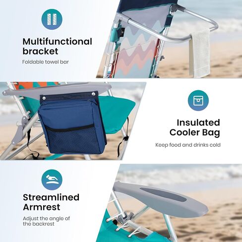 Backpack Beach Chairs 2 Pack Aluminum Lightweight Folding Reclining Chairs | Classic Lay Flat, 4 Positions, Cooler Bag, Towel Bar, Armrest, Pillow, Padded Shoulder Straps, Storage Pouch, Support 350LBS in Saudi Arabia