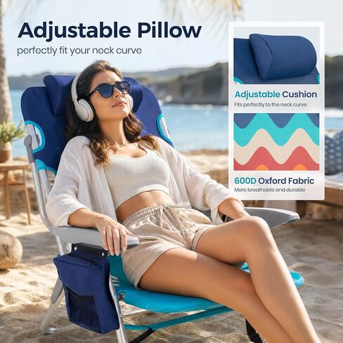 Backpack Beach Chairs 2 Pack Aluminum Lightweight Folding Reclining Chairs | Classic Lay Flat, 4 Positions, Cooler Bag, Towel Bar, Armrest, Pillow, Padded Shoulder Straps, Storage Pouch, Support 350LBS in Saudi Arabia