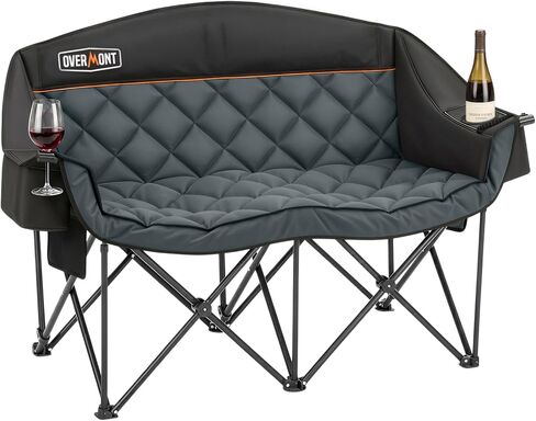 Overmont Oversized Double Camping Chair - Portable Folding with Cooler Bag | Padded Camping Couch with Cup Holders, Heavy Duty 850 LBS 2 Person Loveseat, for Adults Outdoor Sports Beach Lawn Backyard in Saudi Arabia