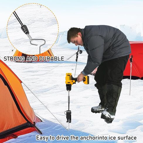 Heavy Duty Ice Anchor Tool Kit, Universal Ice Fishing Anchor Tool with Ice Anchor Drill Adapter, Heavy Duty Tent Stakes & Rope Hanger & 1/4" Adapter Head for Setting Up Ice Fishing Shelter Tent in Kuwait