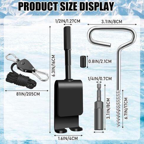 Heavy Duty Ice Anchor Tool Kit, Universal Ice Fishing Anchor Tool with Ice Anchor Drill Adapter, Heavy Duty Tent Stakes & Rope Hanger & 1/4" Adapter Head for Setting Up Ice Fishing Shelter Tent in Kuwait