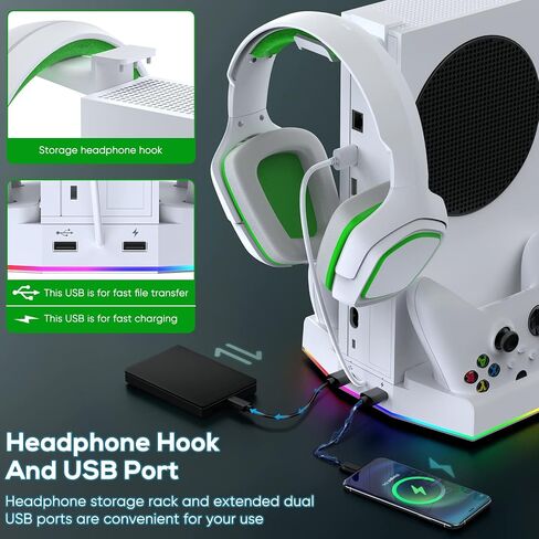 Upgraded Cooling Fan Stand for Xbox Series S with Charger Station | MENEEA Controller Charging Dock & Console Cooler System with 15 Colorful RGB Light & Headset Hook, Accessories for XSS in Saudi Arabia