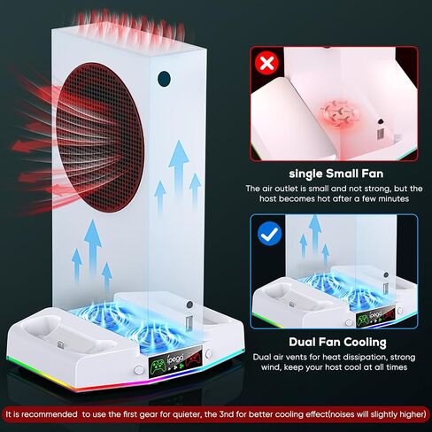 Upgraded Cooling Fan Stand for Xbox Series S with Charger Station | MENEEA Controller Charging Dock & Console Cooler System with 15 Colorful RGB Light & Headset Hook, Accessories for XSS in Saudi Arabia