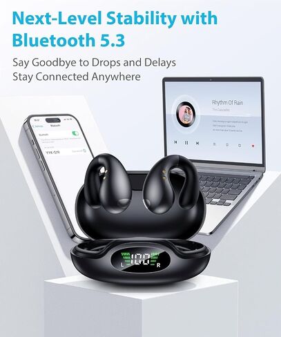 Boytond Ultra Open Ear Earbuds - Ergonomic Clip-On Earbuds, Small Bone Conduction Over-The-Ear Headphones with Waterproof Design, Perfect Running Headphones for Sports and Fitness, Onyx Black in Saudi Arabia