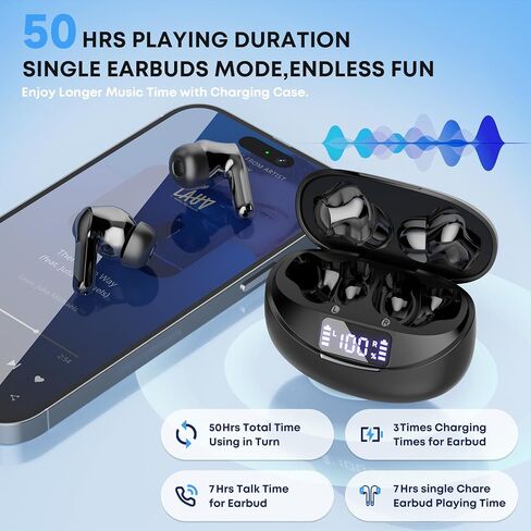 Wireless Earbuds Bluetooth 5.4 Headphones, Noise Cancelling Mic Ear Buds with 50H Playback, LED Digital Display, IPX7 Waterproof Earphones for Office/Running/Workout in Saudi Arabia