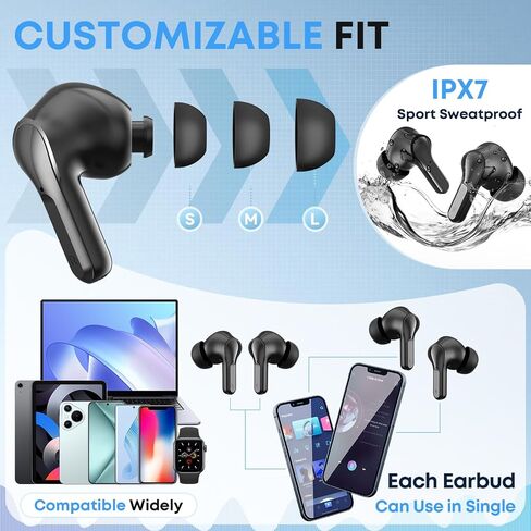 Wireless Earbuds Bluetooth 5.4 Headphones, Noise Cancelling Mic Ear Buds with 50H Playback, LED Digital Display, IPX7 Waterproof Earphones for Office/Running/Workout in Saudi Arabia