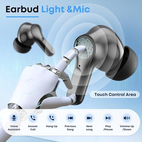 Wireless Earbuds Bluetooth 5.4 Headphones, Noise Cancelling Mic Ear Buds with 50H Playback, LED Digital Display, IPX7 Waterproof Earphones for Office/Running/Workout in Saudi Arabia