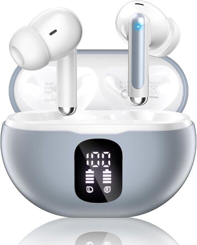 Wireless Earbuds, Bluetooth 5.4 Ear Buds Bass Stereo, Headphones with Noise Cancelling Mic, LED Display in Ear Earphones Clear Calls, IP7 Waterproof Bluetooth Earbuds for Phone/Android/iPad Dark Black in Saudi Arabia