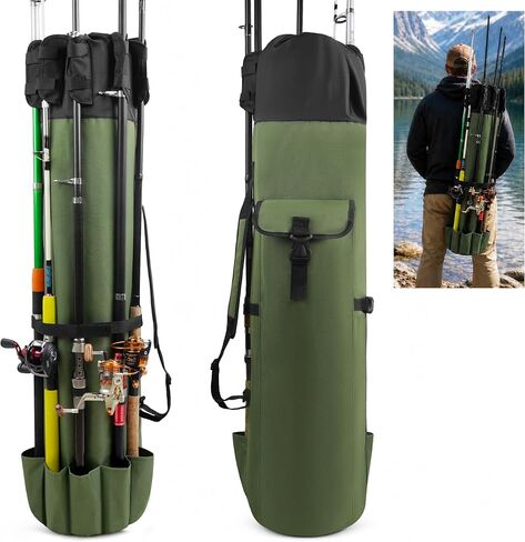 SILANON Fishing Rod Bag Pole Holder, Portable Fishing Rod Case Carrier Canvas Pole Storage Bag Travel Carry Case Waterproof Fishing Tackle Gear Organizer in Kuwait