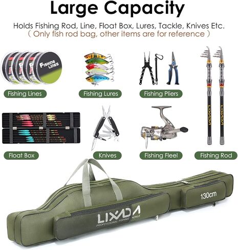 Lixada Fishing Rod Case, Portable Folding Fishing Rod Case Fishing Pole Reel Storage Bag Fishing Gears Organizer in Saudi Arabia