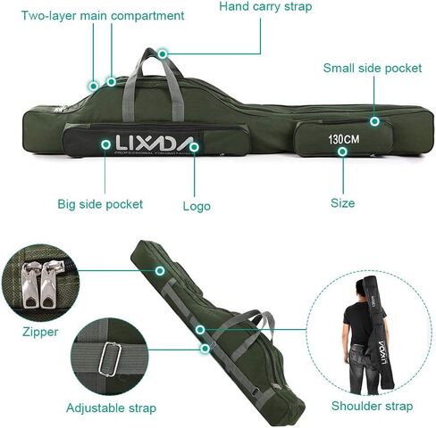 Lixada Fishing Rod Case, Portable Folding Fishing Rod Case Fishing Pole Reel Storage Bag Fishing Gears Organizer in Saudi Arabia