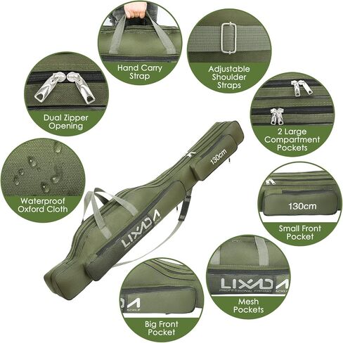 Lixada Fishing Rod Case, Portable Folding Fishing Rod Case Fishing Pole Reel Storage Bag Fishing Gears Organizer in Saudi Arabia