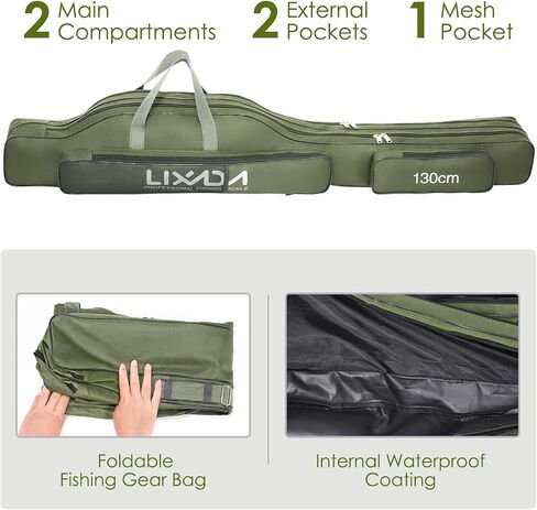 Lixada Fishing Rod Case, Portable Folding Fishing Rod Case Fishing Pole Reel Storage Bag Fishing Gears Organizer in Saudi Arabia