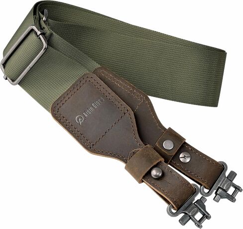 Aisin Gioro Rifles Slings, 2" Wide Weave Cotton Gun Slings with Double Layer Crazy Horse Leather Ends and for Rifles and Shotguns, Equip Gun Sling Swivels(Army green-01) in Saudi Arabia