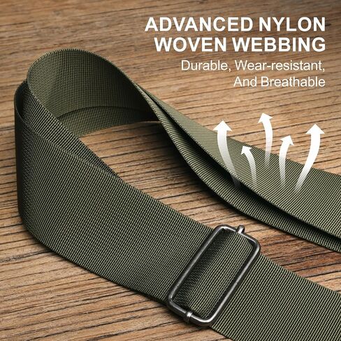 Aisin Gioro Rifles Slings, 2" Wide Weave Cotton Gun Slings with Double Layer Crazy Horse Leather Ends and for Rifles and Shotguns, Equip Gun Sling Swivels(Army green-01) in Saudi Arabia