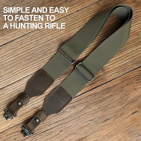 Aisin Gioro Rifles Slings, 2" Wide Weave Cotton Gun Slings with Double Layer Crazy Horse Leather Ends and for Rifles and Shotguns, Equip Gun Sling Swivels(Army green-01) in Saudi Arabia