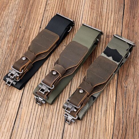 Aisin Gioro Rifles Slings, 2" Wide Weave Cotton Gun Slings with Double Layer Crazy Horse Leather Ends and for Rifles and Shotguns, Equip Gun Sling Swivels(Army green-01) in Saudi Arabia