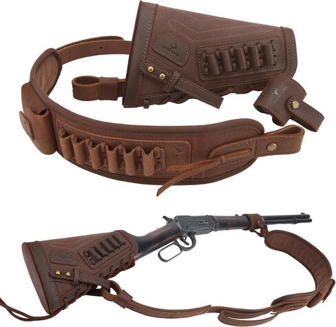 WAYNE'S DOG No Drill Leather Gun Sling Loop Mount with Rifle Cheek Rest Shell Holder for .357 30-30 45-70 12GA in Saudi Arabia