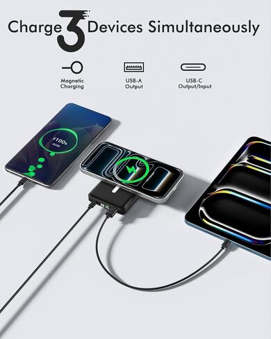 podoru for Magsafe Power Bank, 10000mAh Slim Magnetic Portable Charger | 22.5W PD Fast Charging, Travel Essentials with USB-C Cable LED Display, Wireless Battery Pack for iPhone 17-12 Series in Saudi Arabia