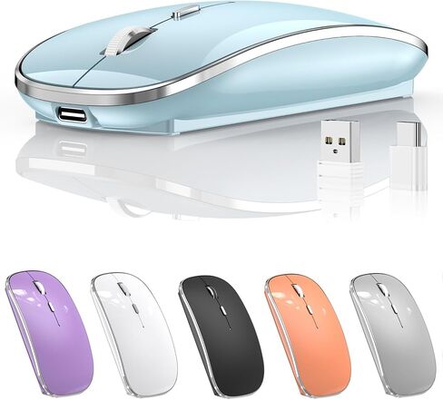 Halpilt Q23S Silent Wireless Mouse, Rechargeable Portable Cordless Mouse with USB-A & Type-C Receivers, 3-Level Adjustable DPI for Laptops, Macs, Android and PCs (Rose Gold) in Kuwait