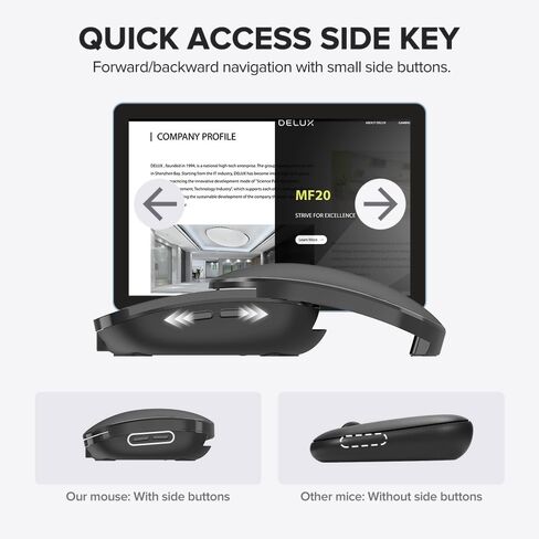 DELUX Wireless Bluetooth Pocket Mouse, 2-in-1 Sliding Mouse, Foldable and Slim Mouse, Quiet Clicks, Dual Mode 2.4Ghz&BT5.2, Up to 4000DPI, Rechargeable Battery, for Windows/MacOS/Android (MF20-Black) in Saudi Arabia