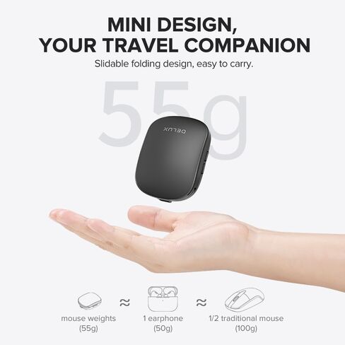 DELUX Wireless Bluetooth Pocket Mouse, 2-in-1 Sliding Mouse, Foldable and Slim Mouse, Quiet Clicks, Dual Mode 2.4Ghz&BT5.2, Up to 4000DPI, Rechargeable Battery, for Windows/MacOS/Android (MF20-Black) in Saudi Arabia