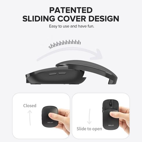 DELUX Wireless Bluetooth Pocket Mouse, 2-in-1 Sliding Mouse, Foldable and Slim Mouse, Quiet Clicks, Dual Mode 2.4Ghz&BT5.2, Up to 4000DPI, Rechargeable Battery, for Windows/MacOS/Android (MF20-Black) in Saudi Arabia