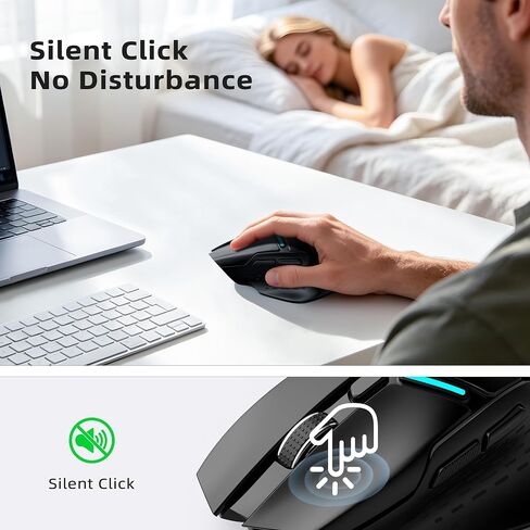 Uineer Wireless Mouse, Tri-Mode Bluetooth Mouse, USB-A Wired and 2.4G, | Switch among Bluetooth 5.0, 2.4G wireless and USB-A wired modes; 6 Adjustable DPI up to 12800 DPI,for Gaming and Office in Saudi Arabia