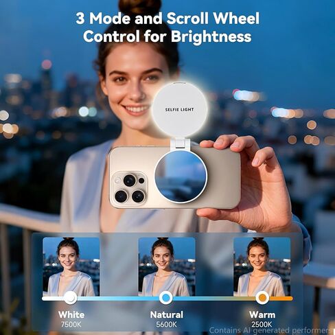 Portable Magnetic Led Selfie Light, Rechargeable Portable Ring Light for Phone, Selfie Ring Light with Mirror for Phone Folding Video Makeup Live Vlog Fill Light White in Kuwait