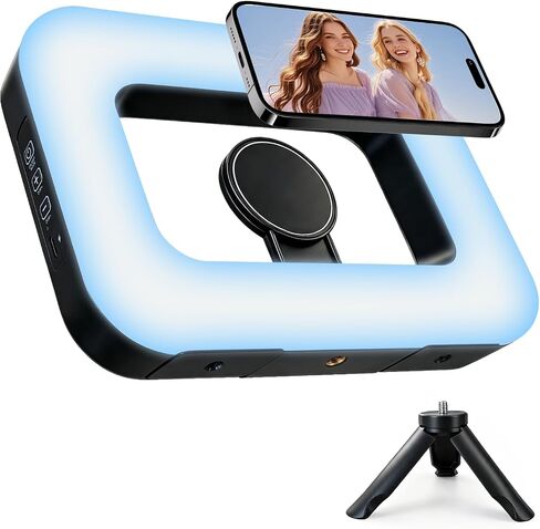 Rechargeable & Dimmable Selfie Light with Magnetic Stand, Mini Tripod | Built-in 3600mAh Battery, 3 Color Modes & 10 Dimming for Selfies, Live Streaming, Video Calls, and Vlogging in Kuwait