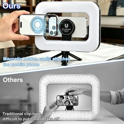 Rechargeable & Dimmable Selfie Light with Magnetic Stand, Mini Tripod | Built-in 3600mAh Battery, 3 Color Modes & 10 Dimming for Selfies, Live Streaming, Video Calls, and Vlogging in Kuwait