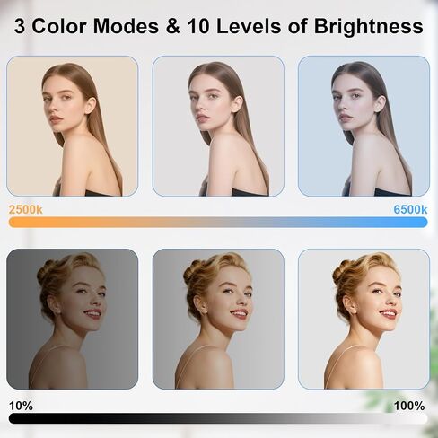 Rechargeable & Dimmable Selfie Light with Magnetic Stand, Mini Tripod | Built-in 3600mAh Battery, 3 Color Modes & 10 Dimming for Selfies, Live Streaming, Video Calls, and Vlogging in Kuwait