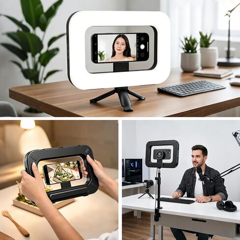Rechargeable & Dimmable Selfie Light with Magnetic Stand, Mini Tripod | Built-in 3600mAh Battery, 3 Color Modes & 10 Dimming for Selfies, Live Streaming, Video Calls, and Vlogging in Kuwait