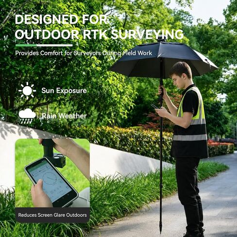 RTK Surveying Umbrella, GNSS Receiver Sunshade & Rain Protection for Outdoor Surveying, 5/8"-11 Standard Mount Compatible with RTK Receivers and Survey Poles, PP Material, 0.50kg Lightweight Design in Saudi Arabia